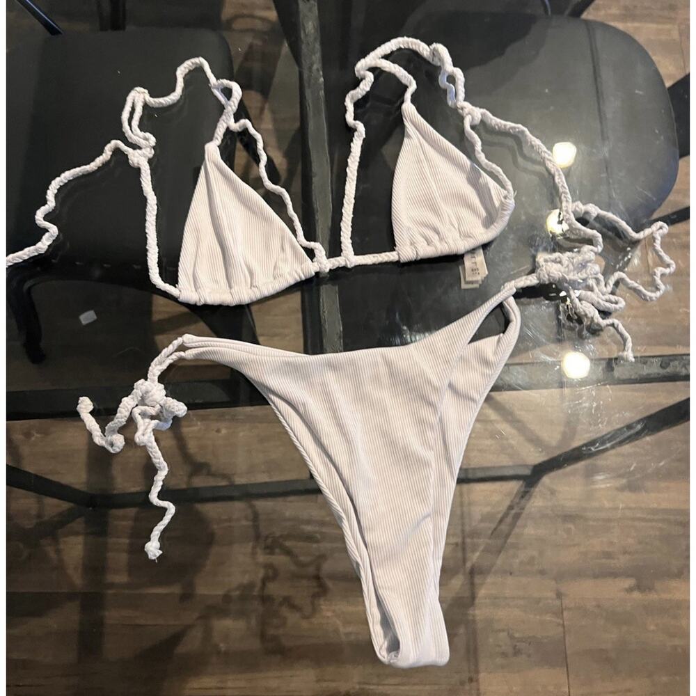 Ribbed White String Bikini